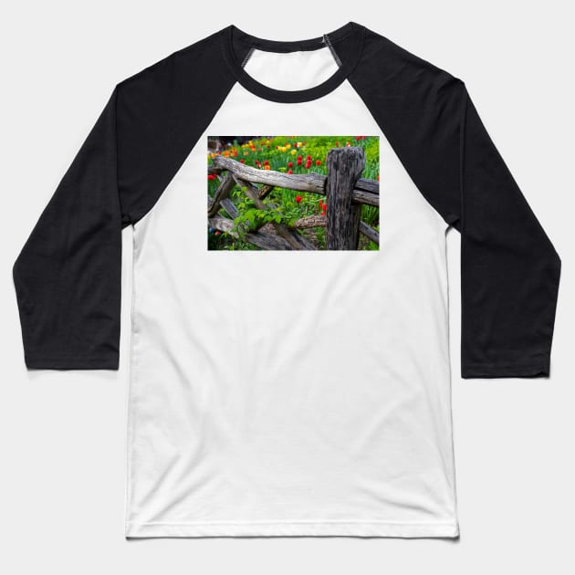 Central Park Shakespeare Garden New York City NY Wooden Fence Baseball T-Shirt by WayneOxfordPh